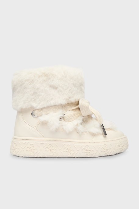 Guess Yumuşak Tüy Detaylı Kalın Tabanlı FLFUEKFUR10 Bayan Bot FLFUEK FUR10 IVORY BEYAZ - Guess