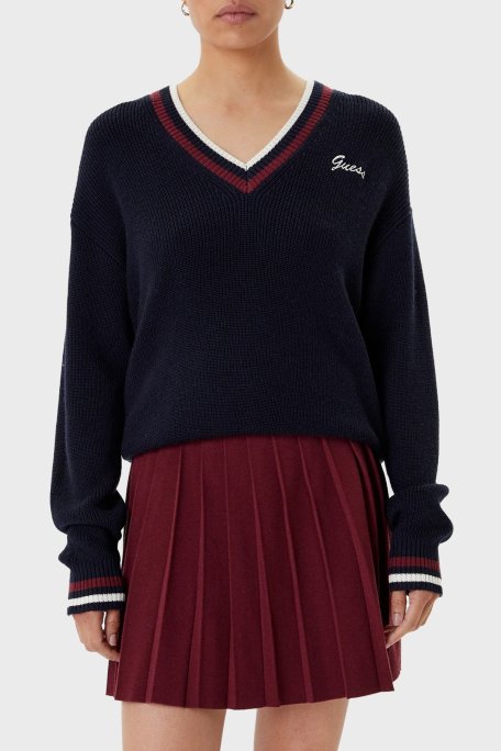 Guess Yün Karışımlı Regular Fit V Yaka V5BR01Z1152 Bayan Kazak V5BR01 Z1152 A74A LACİVERT - Guess (1)