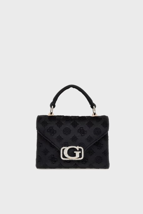 Guess Zalina 4G Kabartma Logolu Çıkarılabilir Zincir Askılı Kadife HWVP9350780 Bayan Çanta HWVP93 50780 BLO SİYAH - Guess