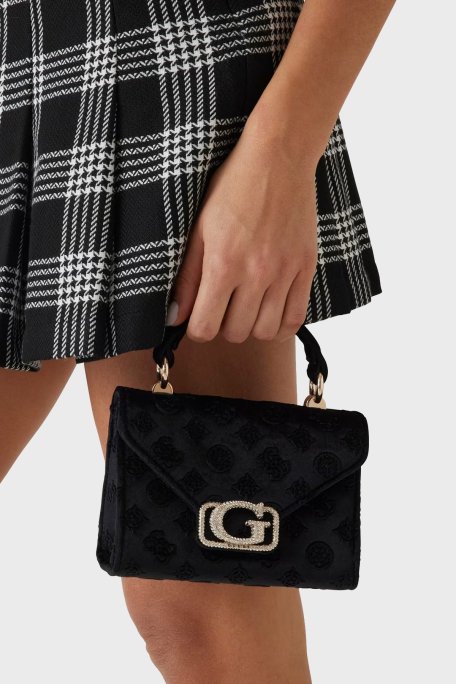 Guess Zalina 4G Kabartma Logolu Çıkarılabilir Zincir Askılı Kadife HWVP9350780 Bayan Çanta HWVP93 50780 BLO SİYAH - Guess (1)