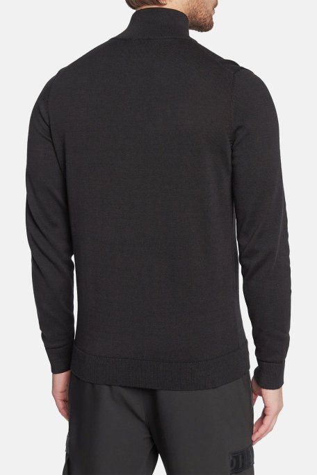 Hugo % 100 Organik Pamuk Fermuarlı Yaka Logolu Regular Fit Erkek Kazak 50474164 001 SİYAH - Hugo (1)