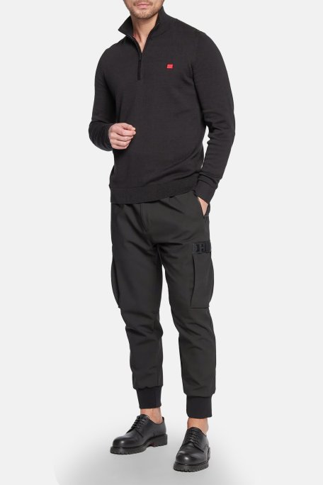 Hugo % 100 Organik Pamuk Fermuarlı Yaka Logolu Regular Fit Erkek Kazak 50474164 001 SİYAH - Hugo (1)