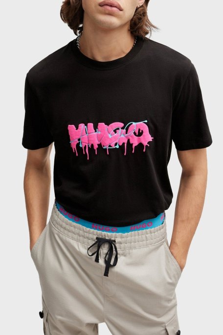 Hugo % 100 Pamuk Regular Fit Efekt Logolu Erkek T Shirt 50515282 001 SİYAH - Hugo