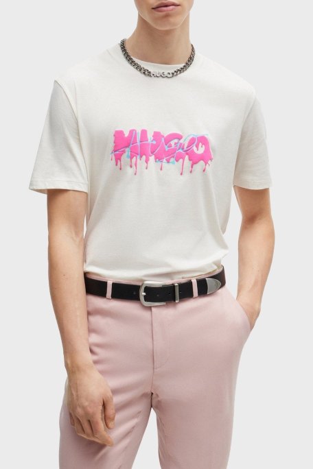 Hugo % 100 Pamuk Regular Fit Efekt Logolu Erkek T Shirt 50515282 121 EKRU - Hugo