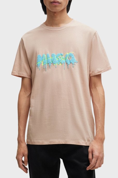 Hugo % 100 Pamuk Regular Fit Efekt Logolu Erkek T Shirt 50515282 681 PUDRA - Hugo