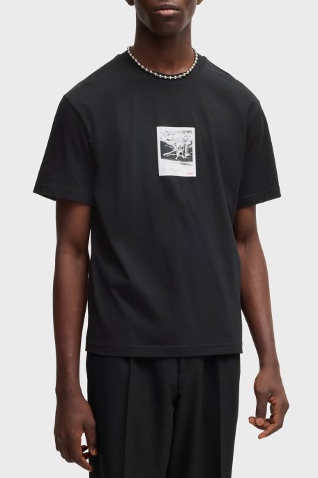 Hugo % 100 Pamuk Relaxed Fit Bisiklet Yaka Baskılı Erkek T Shirt 50537535 001 SİYAH - Hugo