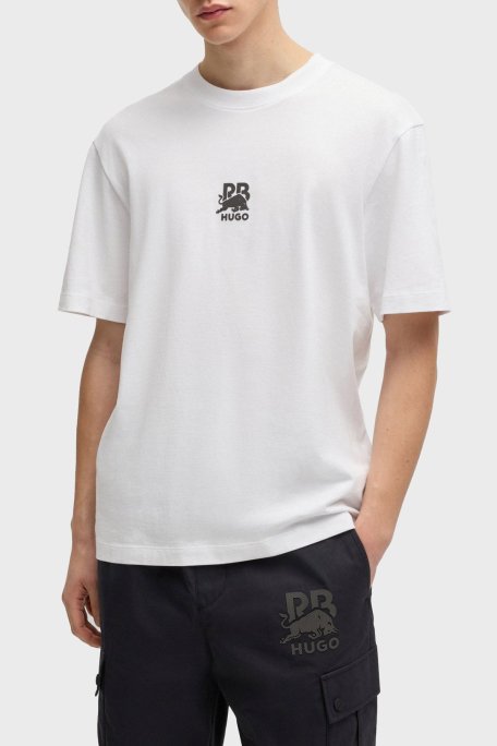 Hugo % 100 Pamuk Relaxed Fit Bisiklet Yaka Logolu Erkek T Shirt 50542766 100 BEYAZ - Hugo