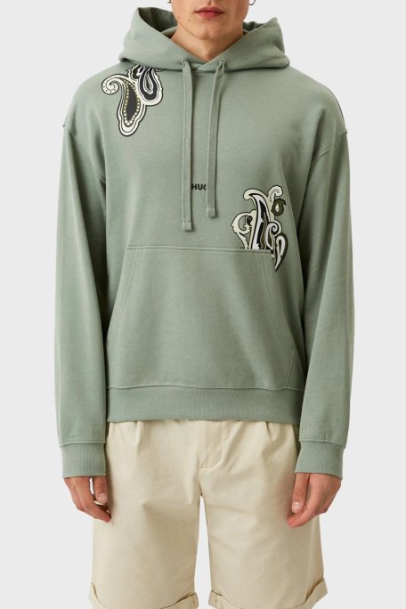 Hugo % 100 Pamuk Relaxed Fit Kanguru Cepli Kapüşonlu Erkek Sweat 50494559 330 AÇIK YEŞİL - Hugo