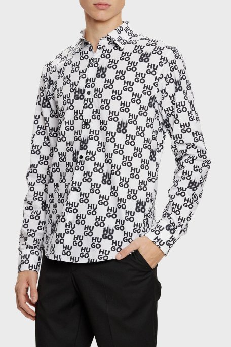 Hugo % 100 Pamuk Slim Fit Tamamı Logolu Erkek Gömlek 50534257 199 SİYAH-BEYAZ - Hugo