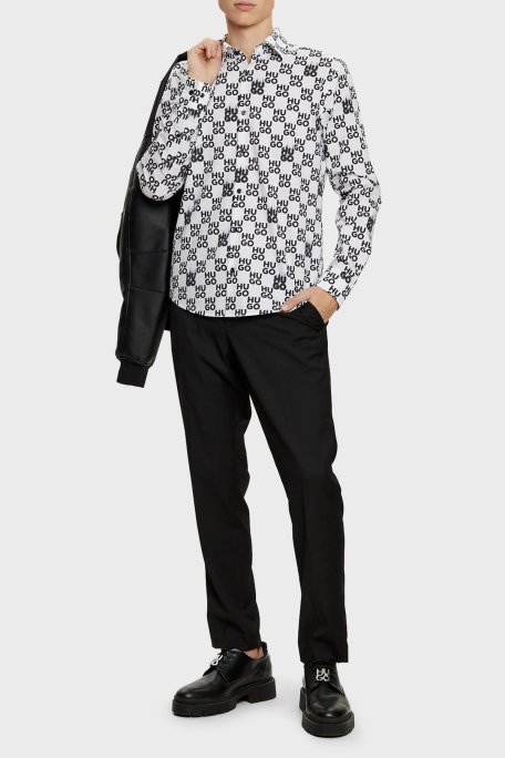Hugo % 100 Pamuk Slim Fit Tamamı Logolu Erkek Gömlek 50534257 199 SİYAH-BEYAZ - Hugo (1)