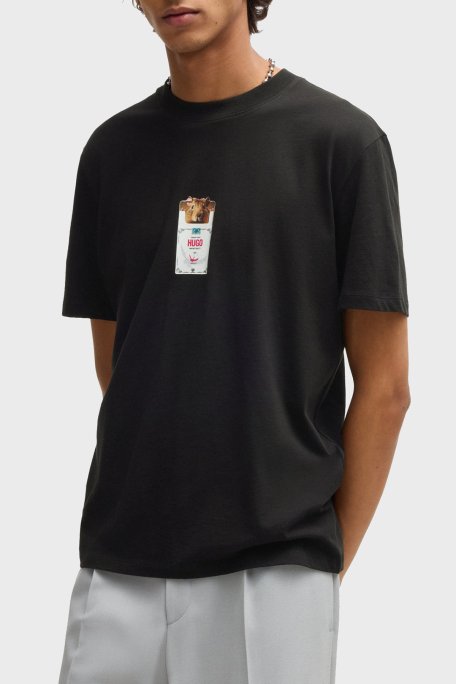 Hugo Baskılı % 100 Pamuk Relaxed Fit Bisiklet Yaka Erkek T Shirt 50530683 001 SİYAH - Hugo