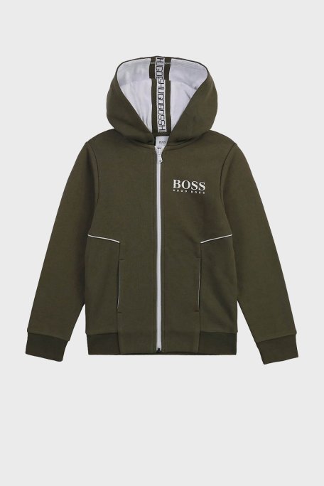 Hugo Boss Pamuklu Fermuarlı Kapüşonlu Çocuk Sweat 25M09/64C KAKI HAKİ - Hugo Boss