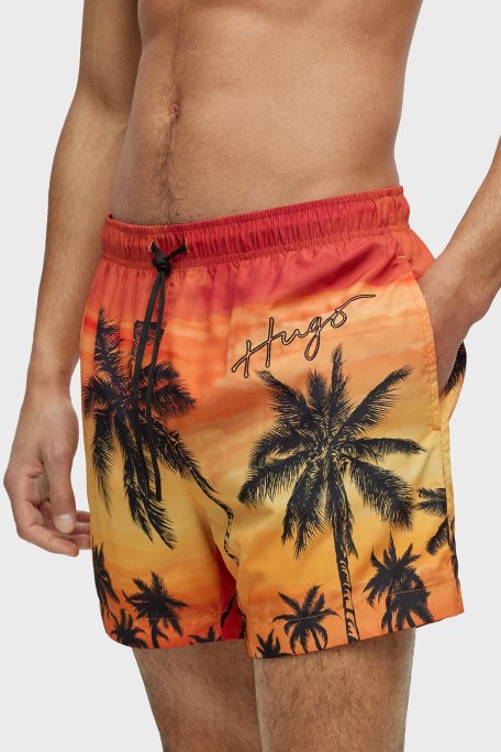 Hugo Desenli Deniz Şortu Hızlı Kuruyan Erkek Mayo Short 50491528 803 TURUNCU - Hugo