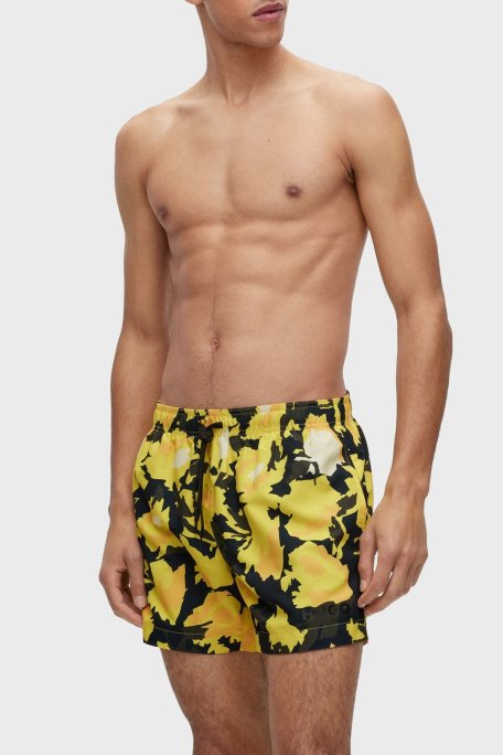 Hugo Desenli Deniz Şortu Hızlı Kuruyan Mayo Erkek Short 50491514 732 SARI-SİYAH - Hugo