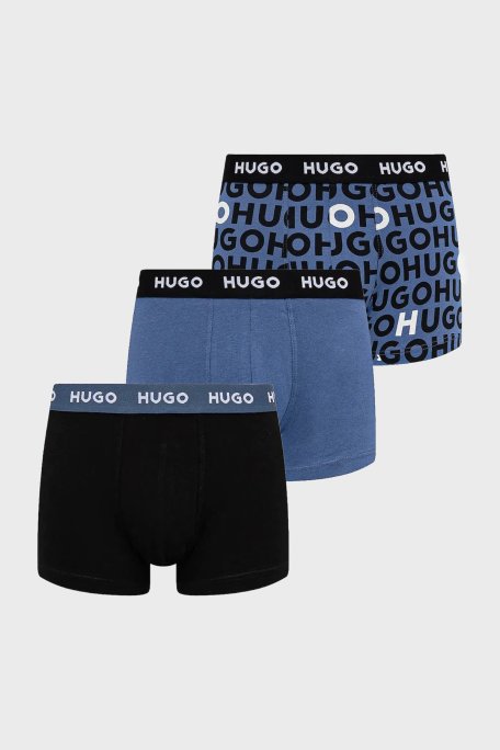 Hugo Desenli Streç Pamuklu 3 Pack Erkek Boxer 50532550 976 Mavi-Siyah - Hugo