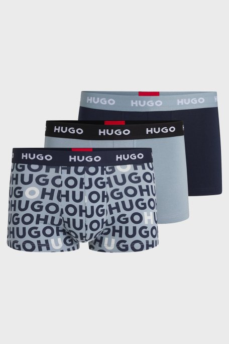 Hugo Desenli Streç Pamuklu 3 Pack Erkek Boxer 50532550 984 MAVİ-LACİVERT - Hugo