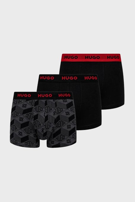 Hugo Desenli Streç Pamuklu 3 Pack Erkek Boxer 50532550 986 SİYAH - Hugo