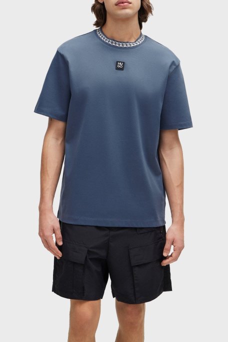 Hugo İnterlok Pamuklu Relaxed Fit Bisiklet Yaka Erkek T Shirt 50510035 462 MAVİ - Hugo