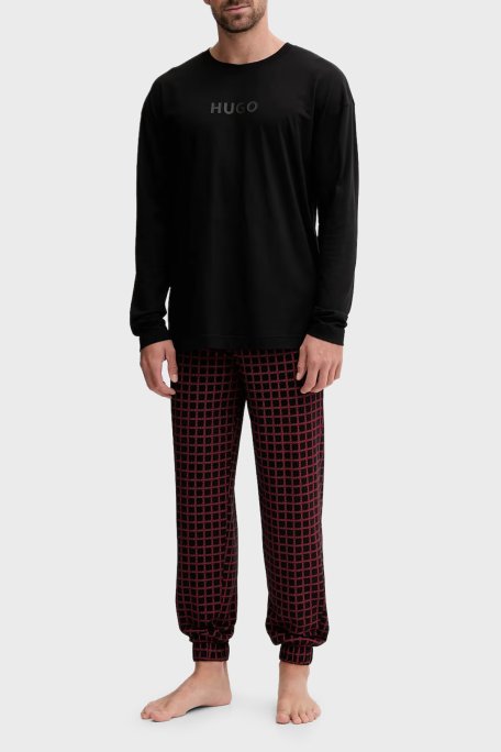 Hugo Kareli Pamuklu Relaxed Fit Uzun Kollu Erkek Pijama Takımı 50550098 961 SİYAH - Hugo