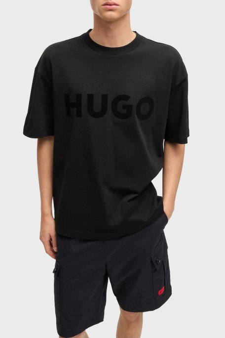 Hugo Logo Baskılı % 100 Pamuk Oversize Fit Bisiklet Yaka Erkek T Shirt 50525765 001 SİYAH - Hugo