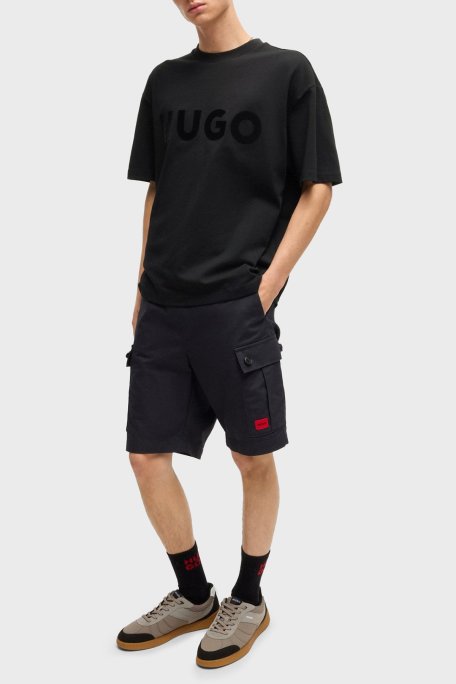 Hugo Logo Baskılı % 100 Pamuk Oversize Fit Bisiklet Yaka Erkek T Shirt 50525765 001 SİYAH - Hugo (1)