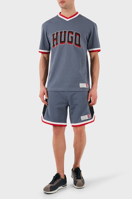 Hugo Logo Baskılı % 100 Pamuk Relaxed Fit V Yaka Erkek T Shirt 50510173 462 MAVİ - Hugo (1)