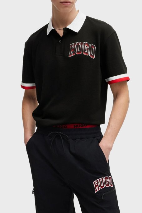 Hugo Logo Baskılı Pamuklu Relaxed Fit Düğmeli Erkek Polo Yaka T Shirt 50510183 001 SİYAH - Hugo