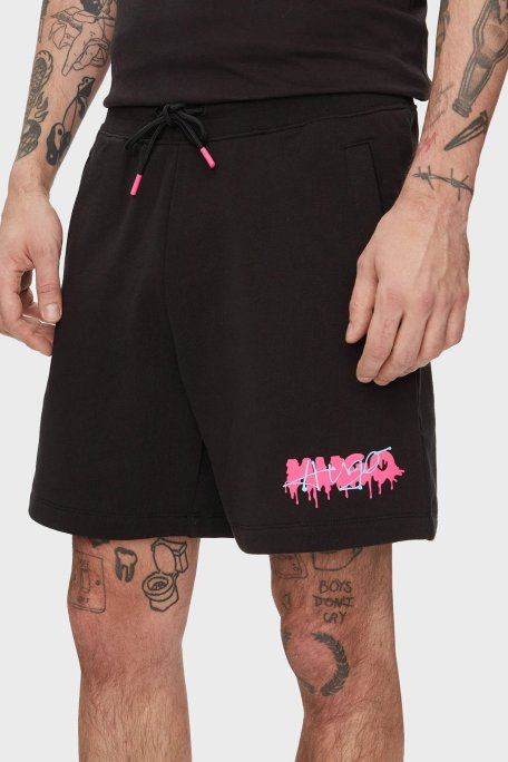 Hugo Logo Baskılı Pamuklu Relaxed Fit Yüksek Bel Erkek Short 50510005 001 SİYAH - Hugo