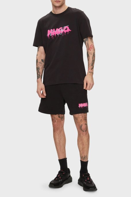 Hugo Logo Baskılı Pamuklu Relaxed Fit Yüksek Bel Erkek Short 50510005 001 SİYAH - Hugo (1)