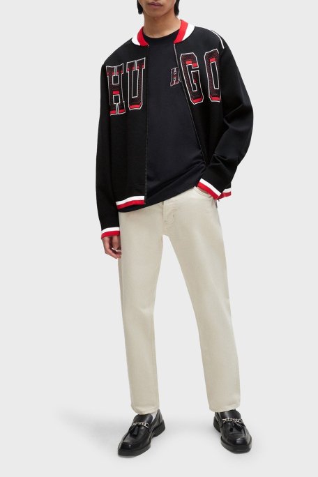 Hugo Logo Baskılı Relaxed Fit Kolej Yaka Erkek Hırka 50510911 001 SİYAH - Hugo (1)