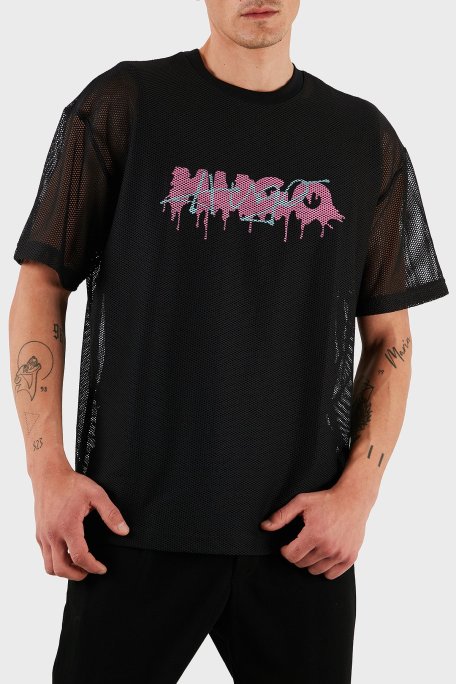 Hugo Logo Efektli Oversize Fit Bisiklet Yaka File Erkek T Shirt 50510000 001 SİYAH - Hugo (1)