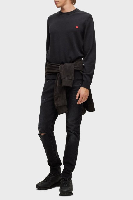 Hugo Logolu Bisiklet Yaka Regular Fit % 100 Pamuk Erkek Kazak 50475083 001 SİYAH - Hugo (1)