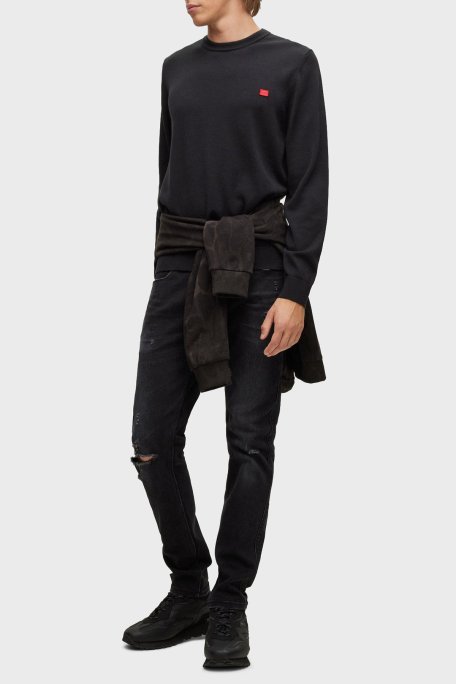 Hugo Logolu Bisiklet Yaka Regular Fit % 100 Pamuk Erkek Kazak 50475083 001 SİYAH - Hugo (1)