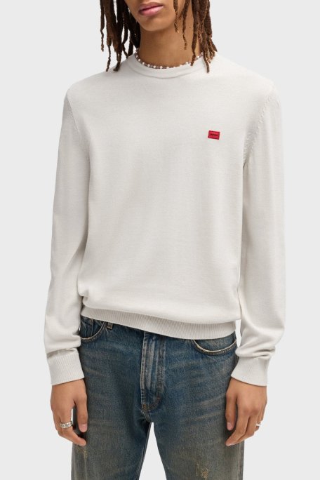 Hugo Logolu Bisiklet Yaka Regular Fit % 100 Pamuk Erkek Kazak 50475083 102 BEYAZ - Hugo