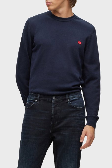 Hugo Logolu Bisiklet Yaka Regular Fit % 100 Pamuk Erkek Kazak 50475083 410 LACİVERT - Hugo