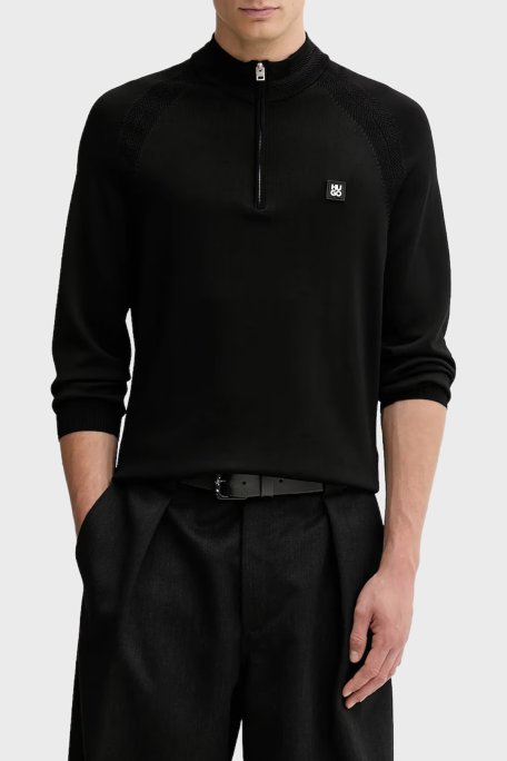 Hugo Logolu Regular Fit Yarım Fermuarlı Dik Yaka Erkek Kazak 50543786 001 SİYAH - Hugo