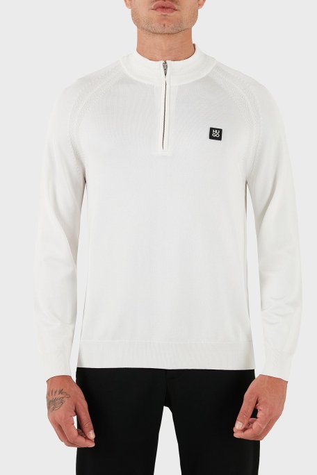 Hugo Logolu Regular Fit Yarım Fermuarlı Dik Yaka Erkek Kazak 50543786 102 BEYAZ - Hugo