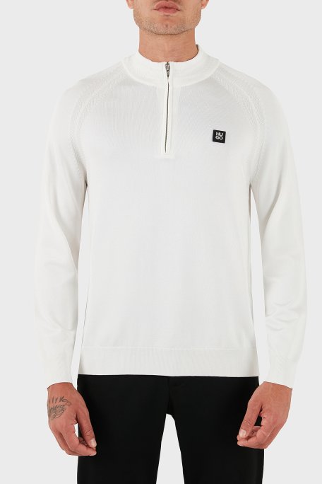 Hugo Logolu Regular Fit Yarım Fermuarlı Dik Yaka Erkek Kazak 50543786 102 BEYAZ - Hugo