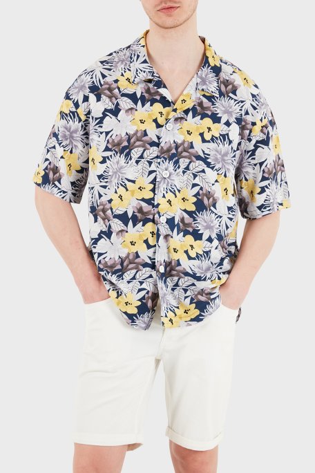 Hugo Logolu Relaxed Fit Klasik Yaka Kısa Kollu Erkek Gömlek 50540065 799 LACİVERT SARI - Hugo