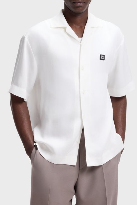 Hugo Oversize Fit Logolu Klasik Yaka Kısa Kollu Erkek Gömlek 50560593 102 EKRU - Hugo