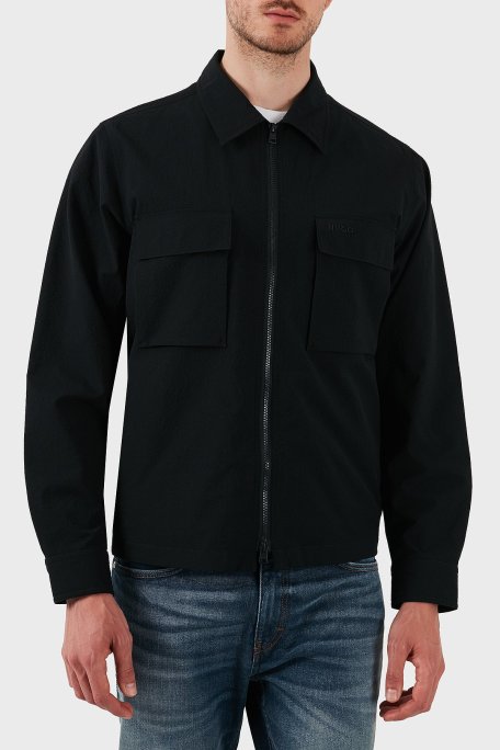 Hugo Oversize Fit Uzun Kollu Cepli Fermuarlı Erkek Gömlek 50539223 001 SİYAH - Hugo