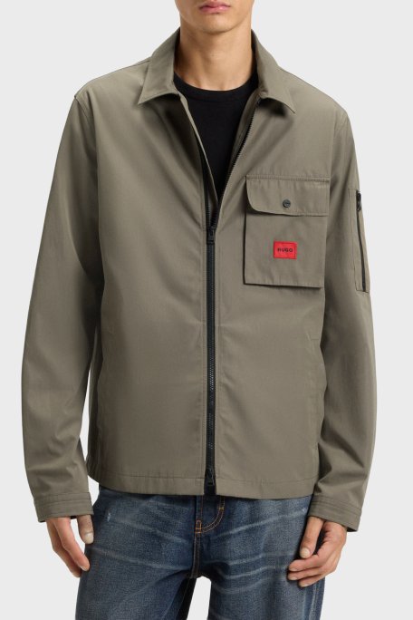 Hugo Pamuk Karışımlı Relaxed Fit Logolu Fermuarlı Kanvas Erkek Gömlek 50482701 032 HAKİ - Hugo