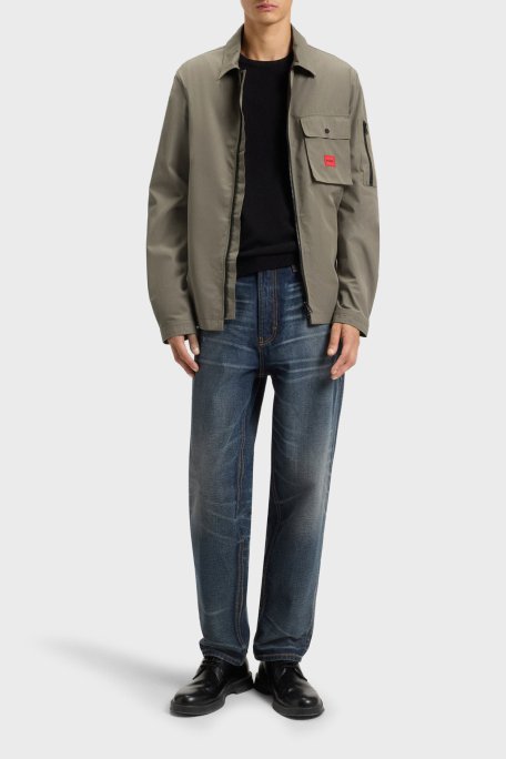 Hugo Pamuk Karışımlı Relaxed Fit Logolu Fermuarlı Kanvas Erkek Gömlek 50482701 032 HAKİ - Hugo (1)