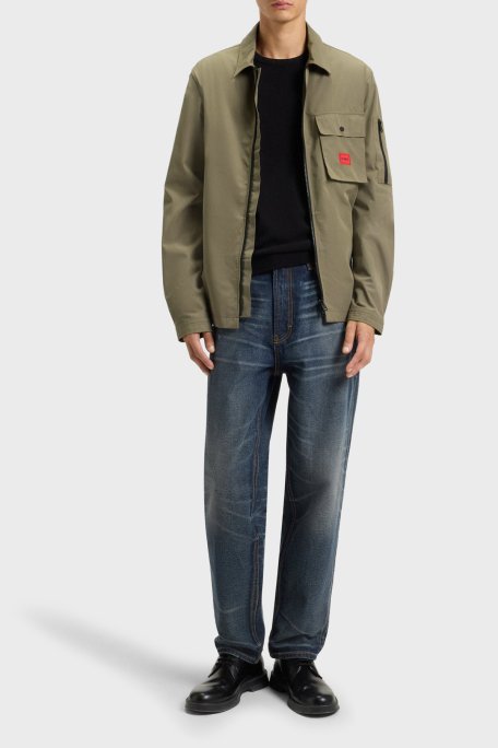 Hugo Pamuk Karışımlı Relaxed Fit Logolu Fermuarlı Kanvas Erkek Gömlek 50482701 355 HAKİ - Hugo (1)