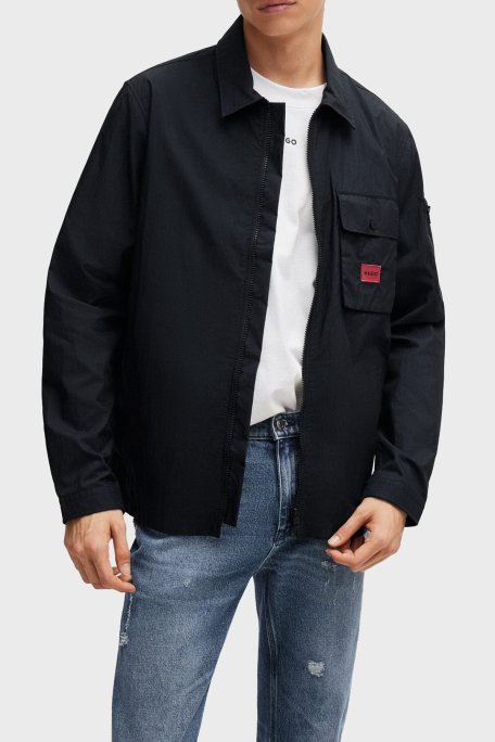 Hugo Pamuklu Fermuarlı Oversize Fit Erkek Gömlek 50482701 001 SİYAH - Hugo