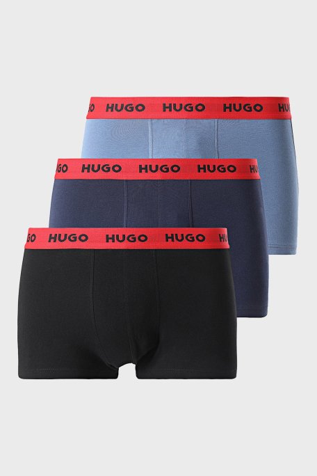 Hugo Pamuklu Logolu 3 Pack Erkek Boxer 50532611 970 Mavi-Siyah-Lacivert - Hugo