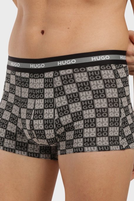 Hugo Pamuklu Logolu 3 Pack Erkek Boxer 50545668 996 SİYAH HAKİ ANTRASİT - Hugo (1)
