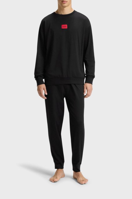 Hugo Pamuklu Regular Fit Uzun Kollu Logolu Erkek Pijama Takımı 50549188 001 SİYAH - Hugo