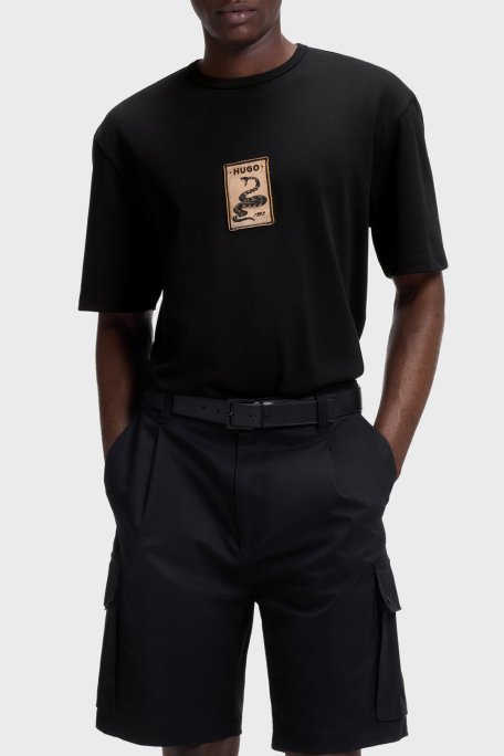 Hugo Pamuklu Relaxed Fit Baskılı Bisiklet Yaka Erkek T Shirt 50558407 001 SİYAH - Hugo