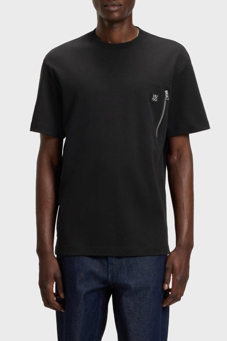 Hugo Pamuklu Relaxed Fit Fermuarlı Tek Cepli Bisiklet Yaka Erkek T Shirt 50542566 001 SİYAH - Hugo